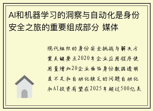 AI和机器学习的洞察与自动化是身份安全之旅的重要组成部分 媒体