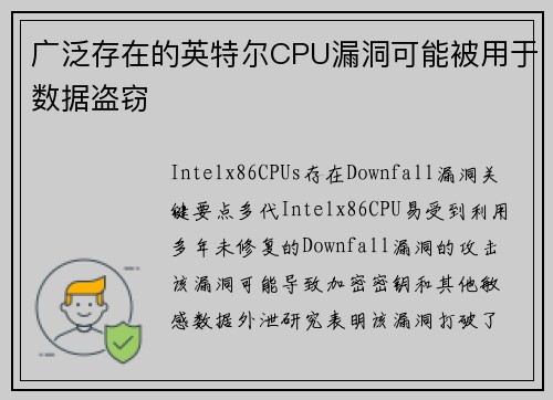 广泛存在的英特尔CPU漏洞可能被用于数据盗窃 
