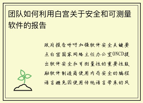 团队如何利用白宫关于安全和可测量软件的报告 